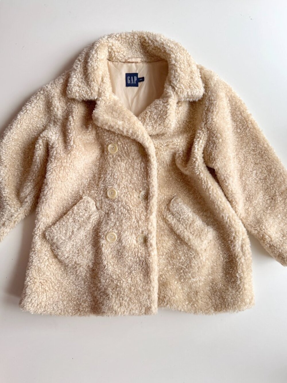 Vintage Girls' GAP Beige Faux Fur Shearling Teddy Bear Peacoat, Size M (8-9)